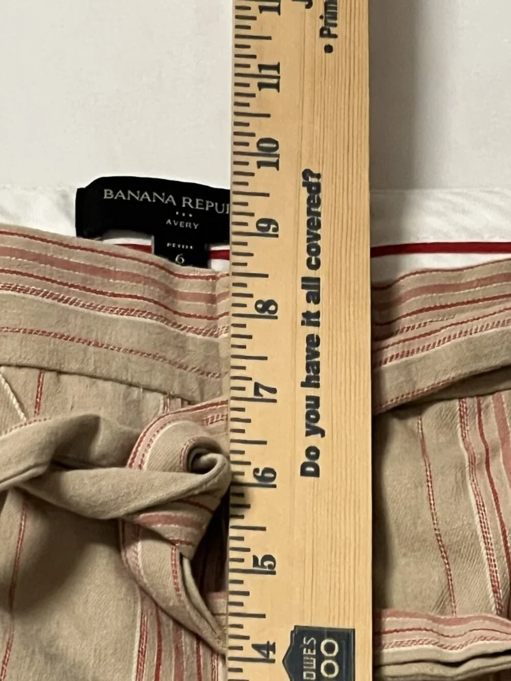 Banana Republic Avery Petite 6P Linen Blend Cropped Pants Tan Red Stripe Belt